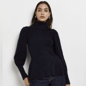 Black Holiday Turtleneck Ribbed Sweater with Gold Button Details Size 6